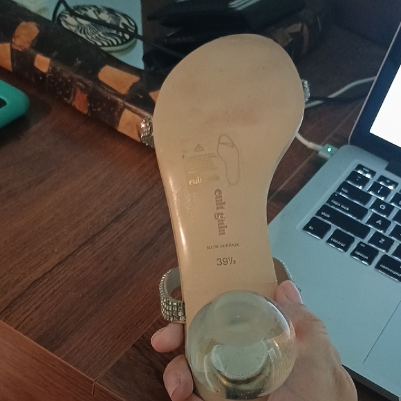 Cult Gaia Tan and Gold Sandals with Rhinestone Straps